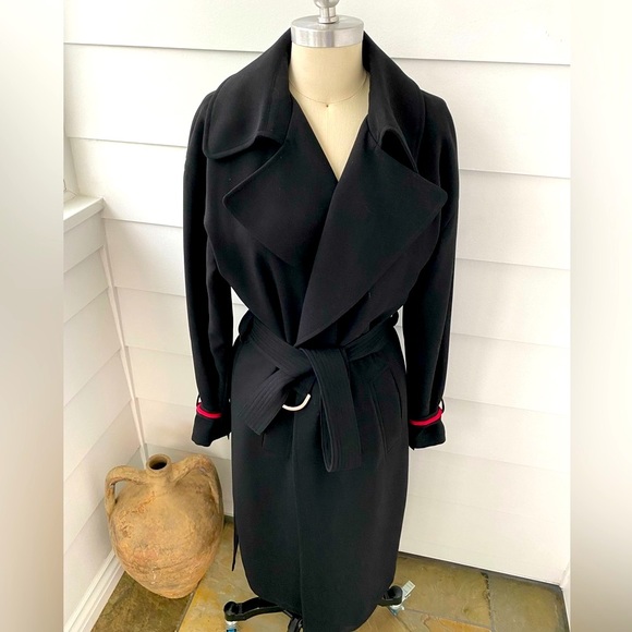 Black Grosgrain Red Stripe Classic Trench Coat - Picture 3 of 11